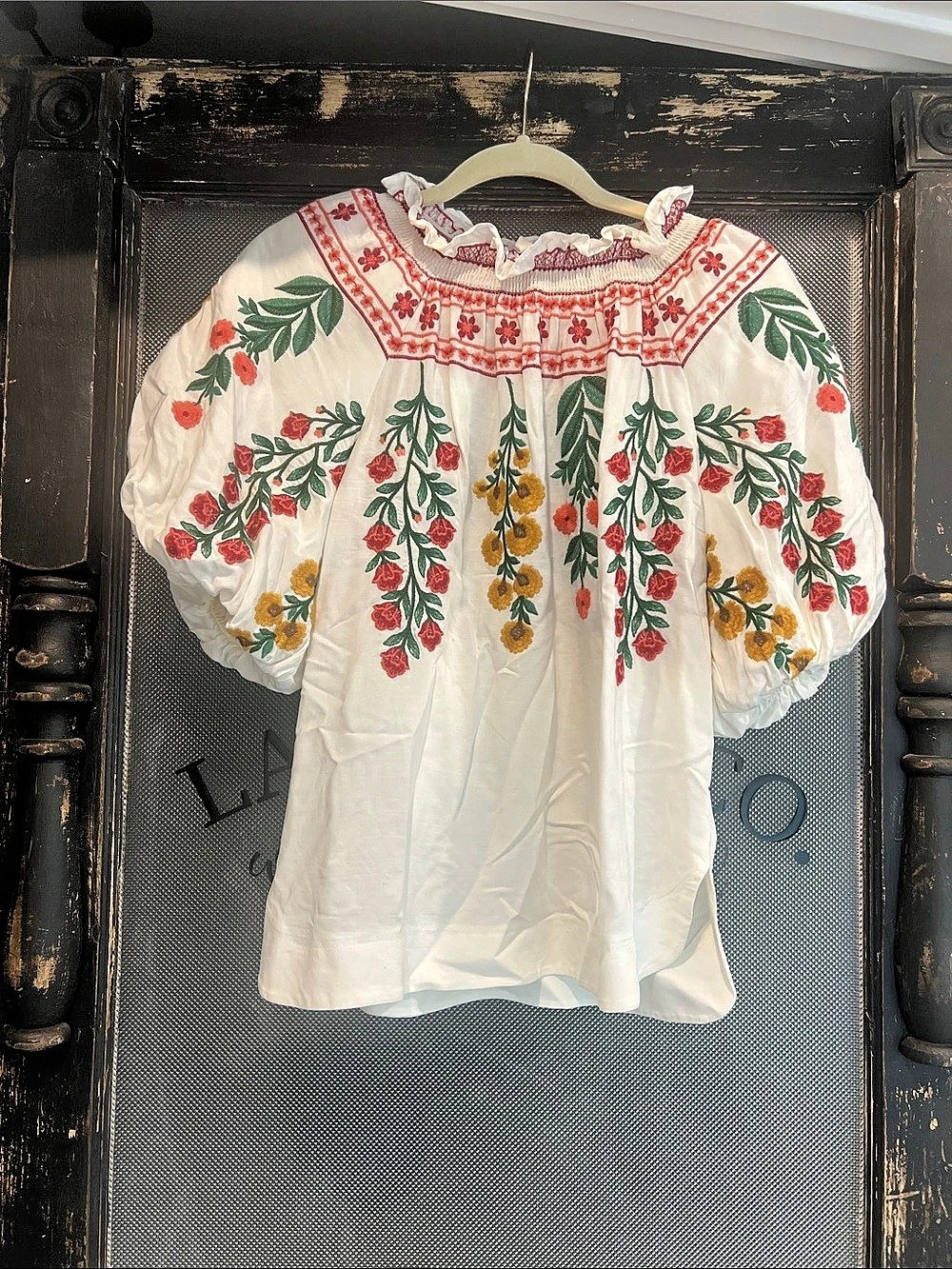 Antonio Melani Floral Embroidered Blouse White, Red, Pink and Green Size 6 Like